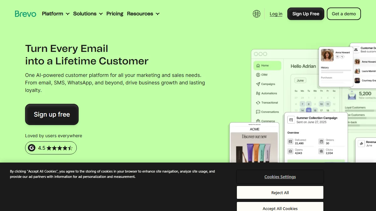Brevo Automated Cart Recovery Dashboard Interface
