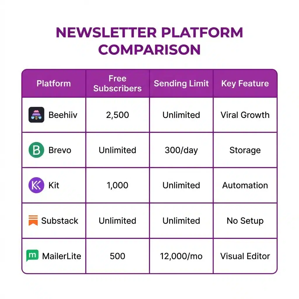 Comparison of Free Newsletter Platforms 2026